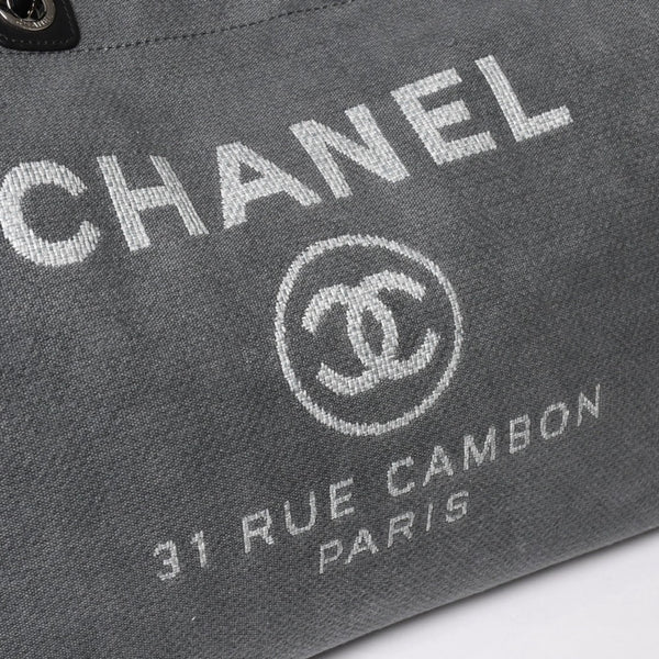 新品同様 CHANEL シャネル Deauville TGM ドーヴィルTGM 2WAYバッグ 16番台 ココマーク キャンバス レザー グレー 中古 4a004385