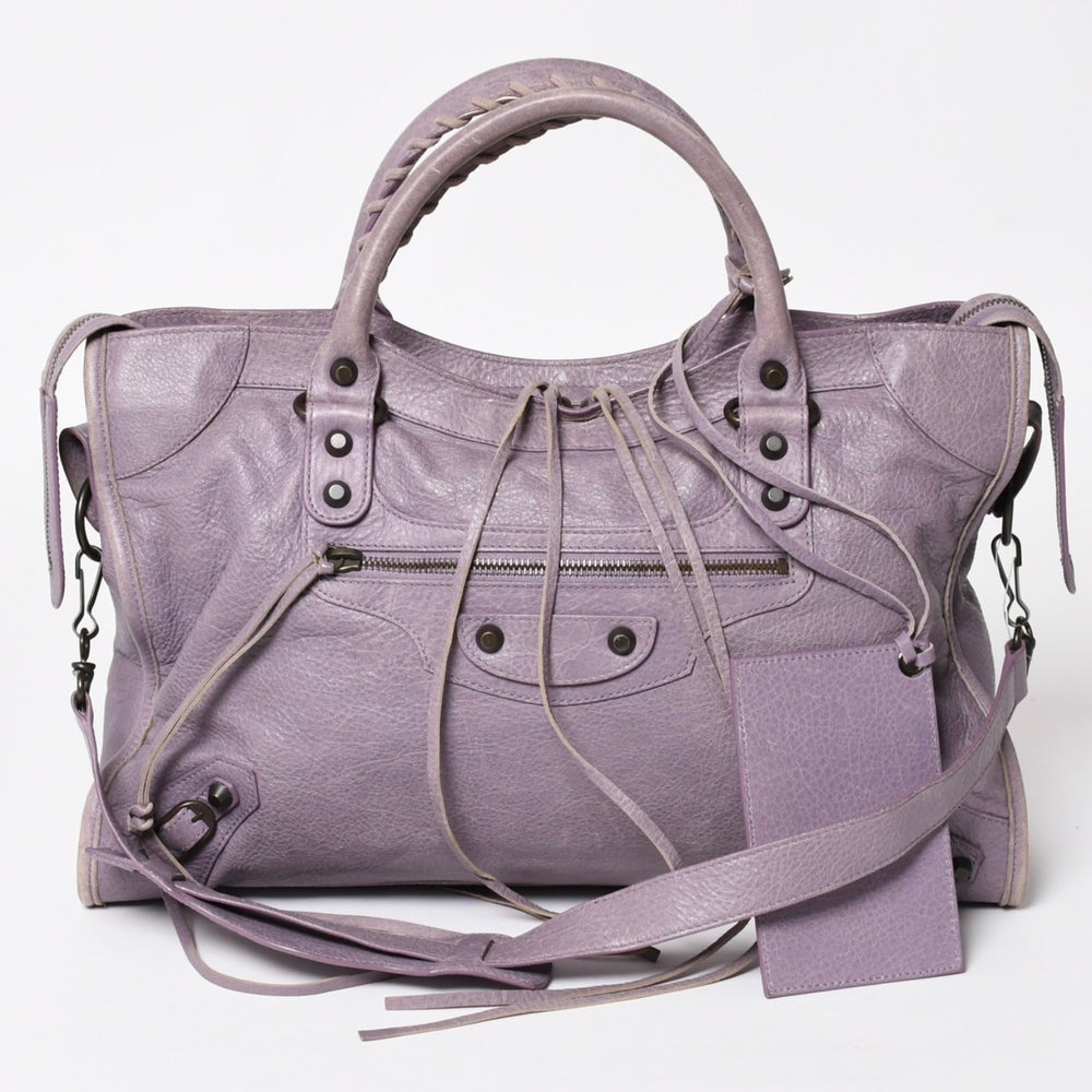 BALENCIAGA バレンシアガ The City ザシティ 2WAY ハンドバッグ ショルダーバッグ パープル レザー 115748 美品 中古 4a004242