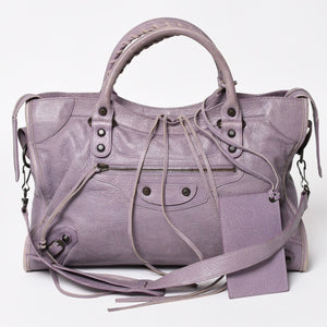 BALENCIAGA バレンシアガ The City ザシティ 2WAY ハンドバッグ ショルダーバッグ パープル レザー 115748 美品 中古 4a004242