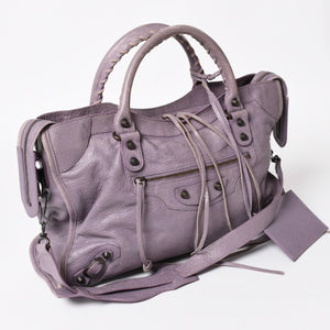 BALENCIAGA バレンシアガ The City ザシティ 2WAY ハンドバッグ ショルダーバッグ パープル レザー 115748 美品 中古 4a004242