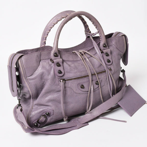 BALENCIAGA バレンシアガ The City ザシティ 2WAY ハンドバッグ ショルダーバッグ パープル レザー 115748 美品 中古 4a004242