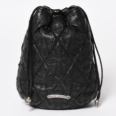 極美品 CHROME HEARTS クロムハーツ DRW STRNG SACK CRS PATCH ドローストリング サック 巾着 38パッチ レザー シルバー925 中古 4a004437