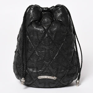 極美品 CHROME HEARTS クロムハーツ DRW STRNG SACK CRS PATCH ドローストリング サック 巾着 38パッチ レザー シルバー925 中古 4a004437
