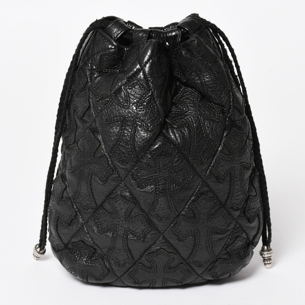 極美品 CHROME HEARTS クロムハーツ DRW STRNG SACK CRS PATCH ドローストリング サック 巾着 38パッチ レザー シルバー925 中古 4a004437