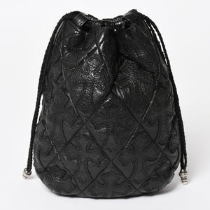 極美品 CHROME HEARTS クロムハーツ DRW STRNG SACK CRS PATCH ドローストリング サック 巾着 38パッチ レザー シルバー925 中古 4a004437
