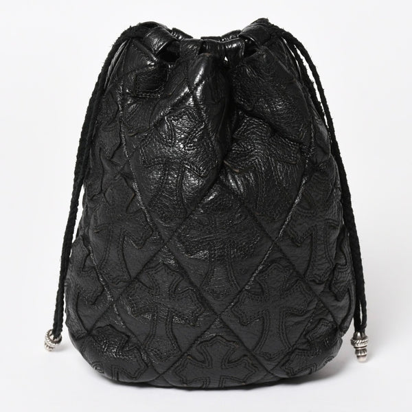 極美品 CHROME HEARTS クロムハーツ DRW STRNG SACK CRS PATCH ドローストリング サック 巾着 38パッチ レザー シルバー925 中古 4a004437