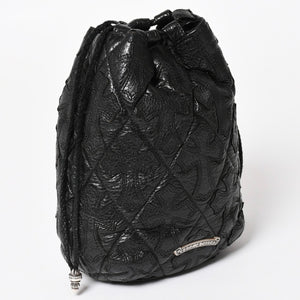 極美品 CHROME HEARTS クロムハーツ DRW STRNG SACK CRS PATCH ドローストリング サック 巾着 38パッチ レザー シルバー925 中古 4a004437