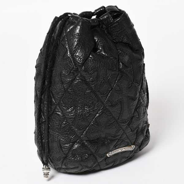 極美品 CHROME HEARTS クロムハーツ DRW STRNG SACK CRS PATCH ドローストリング サック 巾着 38パッチ レザー シルバー925 中古 4a004437