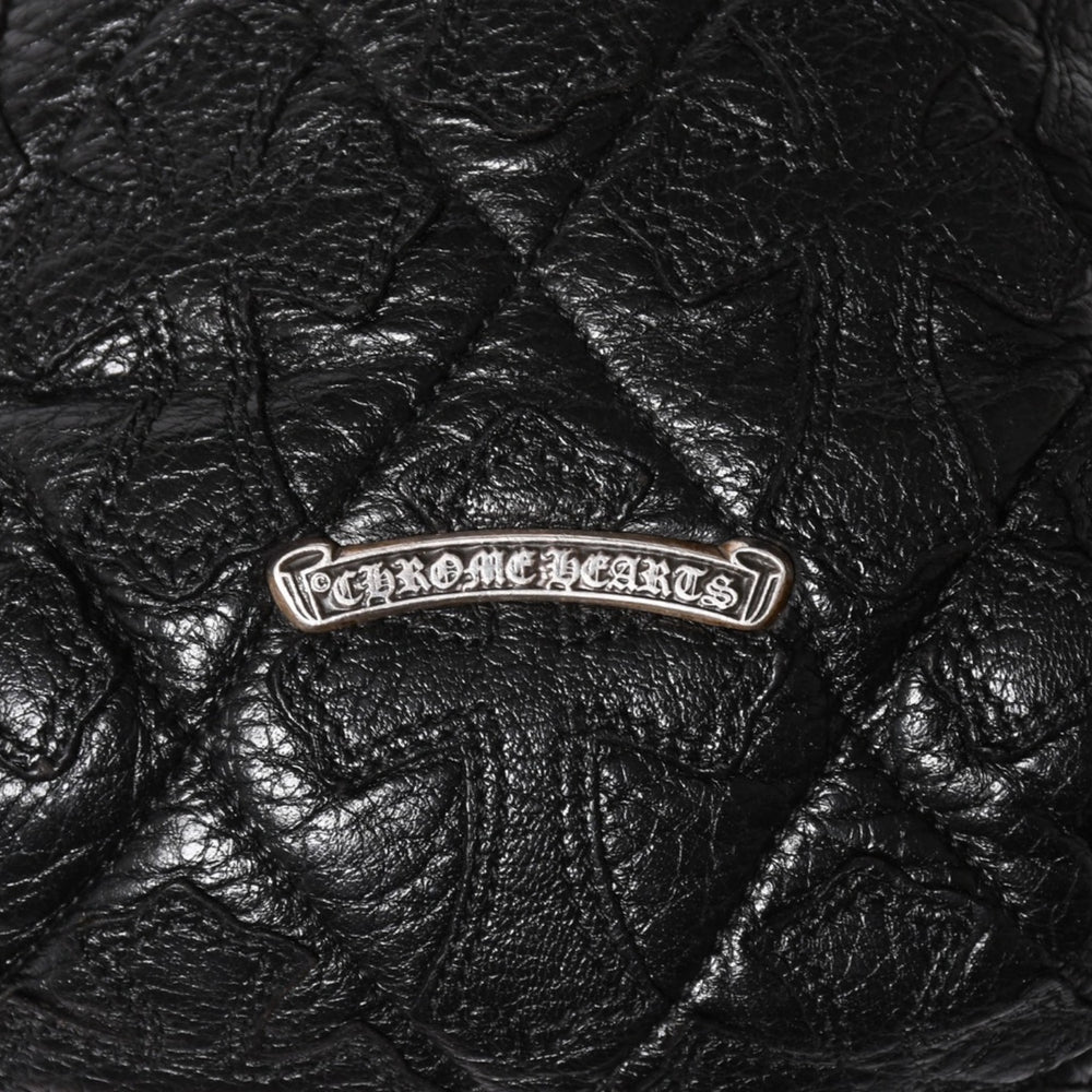 Very Good Condition CHROME HEARTS DRW STRNG SACK CRS PATCH Drawstring Sack Purse 38 Patch Leather Silver 925 Used 4a004437
