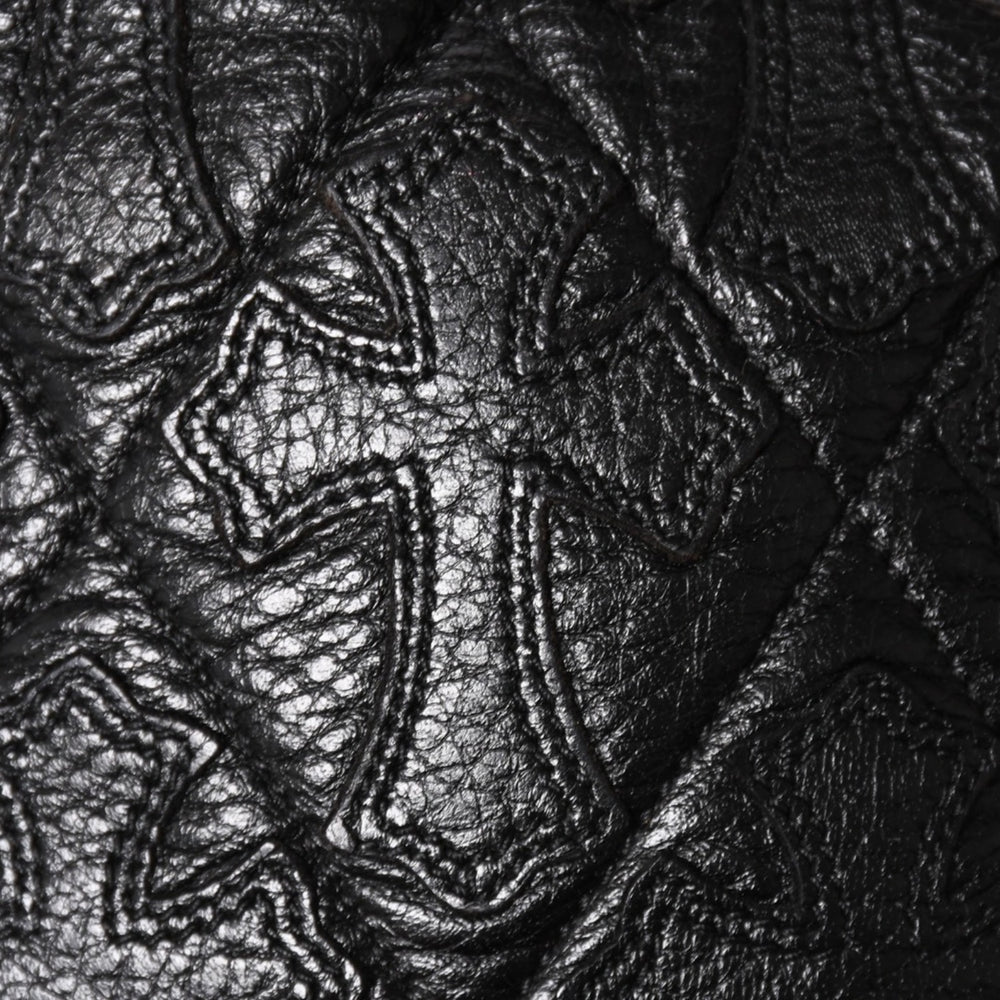 Very Good Condition CHROME HEARTS DRW STRNG SACK CRS PATCH Drawstring Sack Purse 38 Patch Leather Silver 925 Used 4a004437