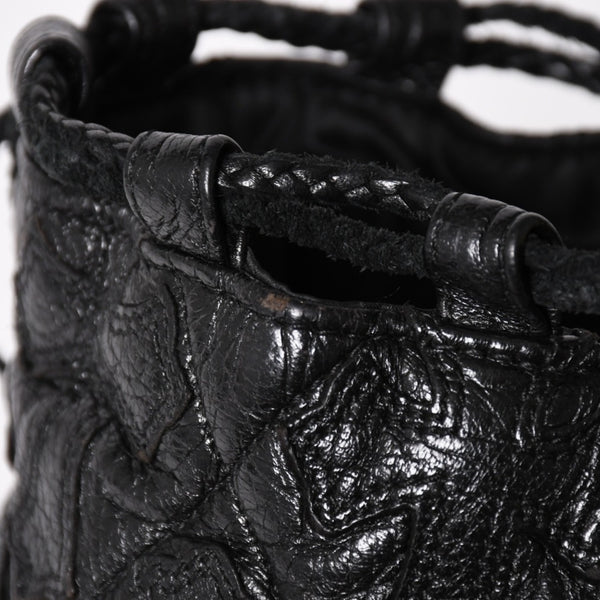 極美品 CHROME HEARTS クロムハーツ DRW STRNG SACK CRS PATCH ドローストリング サック 巾着 38パッチ レザー シルバー925 中古 4a004437