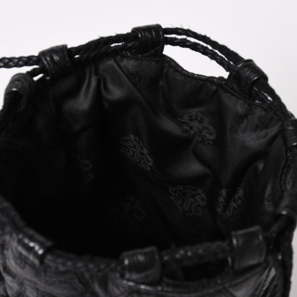 極美品 CHROME HEARTS クロムハーツ DRW STRNG SACK CRS PATCH ドローストリング サック 巾着 38パッチ レザー シルバー925 中古 4a004437
