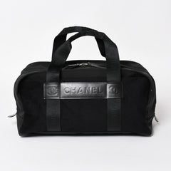 新品同様 CHANEL シャネル スポーツライン ハンドバッグ 9番台 ココマーク ウール ナイロン レザー ネイビー ブラック 中古 4a004383