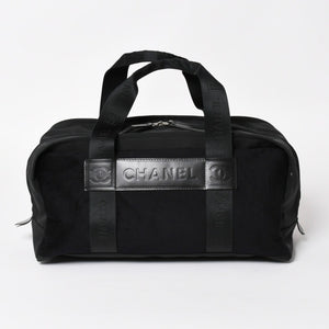 新品同様 CHANEL シャネル スポーツライン ハンドバッグ 9番台 ココマーク ウール ナイロン レザー ネイビー ブラック 中古 4a004383