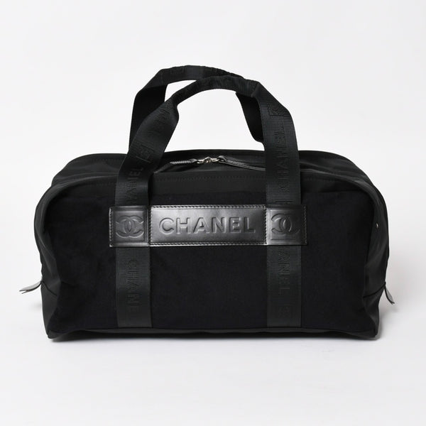 新品同様 CHANEL シャネル スポーツライン ハンドバッグ 9番台 ココマーク ウール ナイロン レザー ネイビー ブラック 中古 4a004383