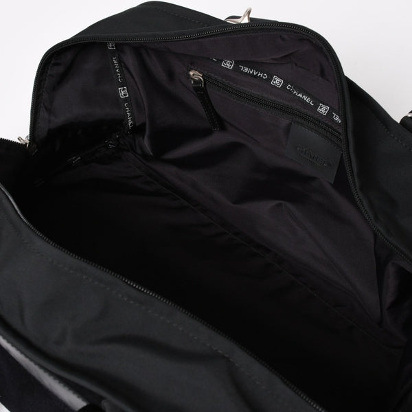 新品同様 CHANEL シャネル スポーツライン ハンドバッグ 9番台 ココマーク ウール ナイロン レザー ネイビー ブラック 中古 4a004383
