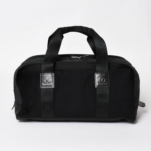 新品同様 CHANEL シャネル スポーツライン ハンドバッグ 9番台 ココマーク ウール ナイロン レザー ネイビー ブラック 中古 4a004383