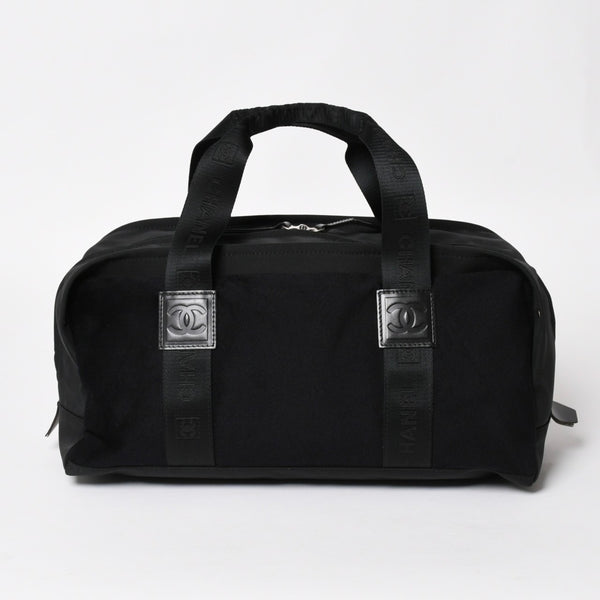 新品同様 CHANEL シャネル スポーツライン ハンドバッグ 9番台 ココマーク ウール ナイロン レザー ネイビー ブラック 中古 4a004383