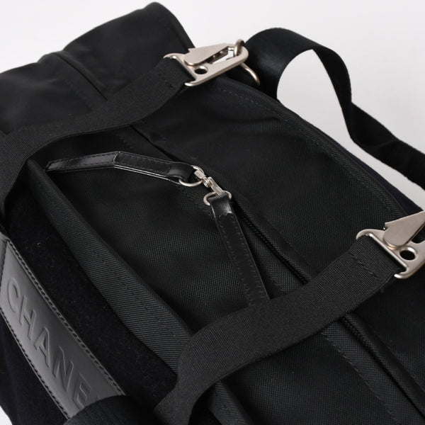 新品同様 CHANEL シャネル スポーツライン ハンドバッグ 9番台 ココマーク ウール ナイロン レザー ネイビー ブラック 中古 4a004383