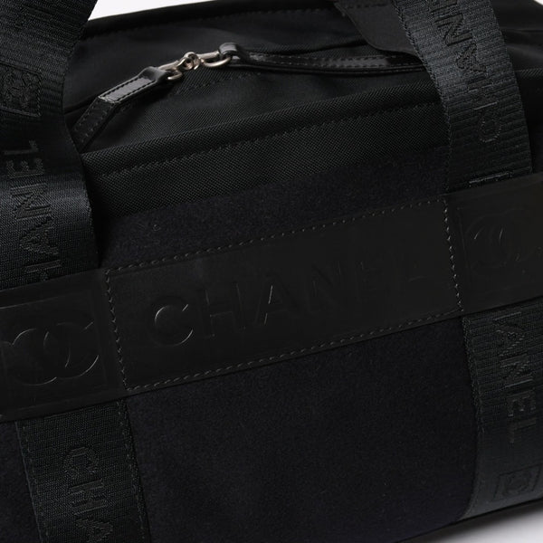 新品同様 CHANEL シャネル スポーツライン ハンドバッグ 9番台 ココマーク ウール ナイロン レザー ネイビー ブラック 中古 4a004383