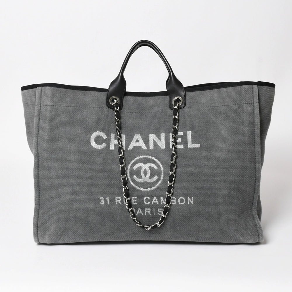 Like new CHANEL Deauville TGM 2WAY bag No. 16 here mark canvas leather gray used 4a004385