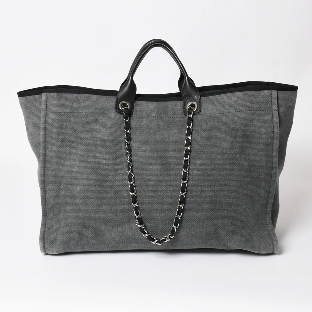 Like new CHANEL Deauville TGM 2WAY bag No. 16 here mark canvas leather gray used 4a004385