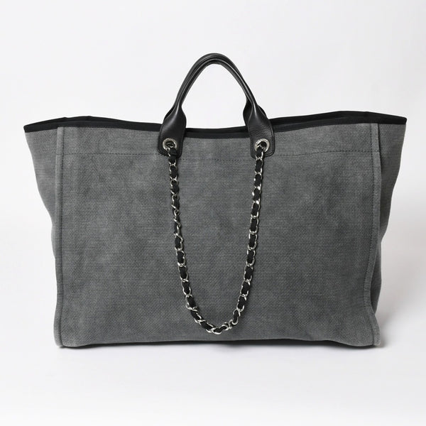 新品同様 CHANEL シャネル Deauville TGM ドーヴィルTGM 2WAYバッグ 16番台 ココマーク キャンバス レザー グレー 中古 4a004385