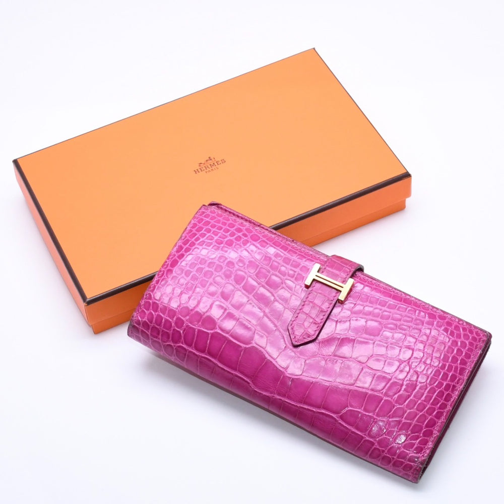 HERMES エルメス 長財布 べアンスフレ ◻︎Q刻印 ローズパープル ゴールド金具 ローズシェヘラザード 美品 中古 4a004381