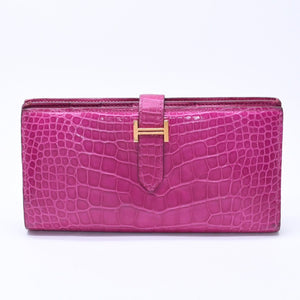HERMES Hermes Long Wallet Bearn Soufflé ◻Q stamp, Rose Purple, Gold hardware, Rose Scheherazade, Excellent condition, Used, 4a004381