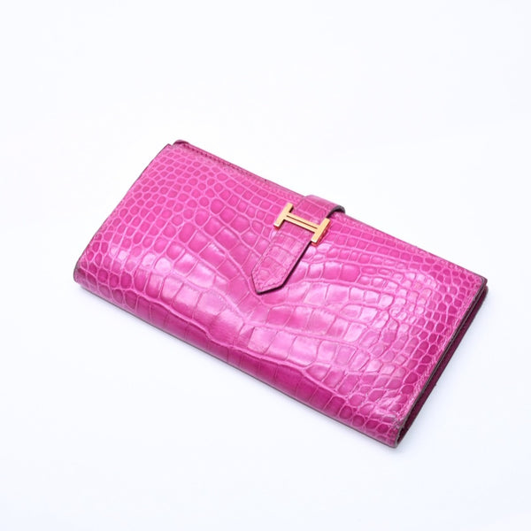HERMES Hermes Long Wallet Bearn Soufflé ◻Q stamp, Rose Purple, Gold hardware, Rose Scheherazade, Excellent condition, Used, 4a004381
