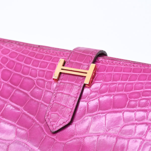 HERMES Hermes Long Wallet Bearn Soufflé ◻Q stamp, Rose Purple, Gold hardware, Rose Scheherazade, Excellent condition, Used, 4a004381