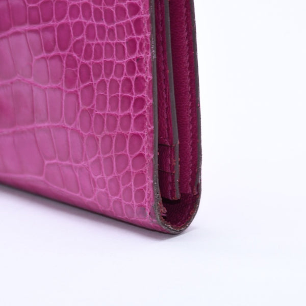 HERMES Hermes Long Wallet Bearn Soufflé ◻Q stamp, Rose Purple, Gold hardware, Rose Scheherazade, Excellent condition, Used, 4a004381