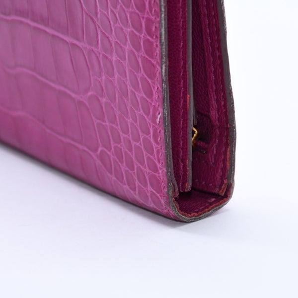 HERMES Hermes Long Wallet Bearn Soufflé ◻Q stamp, Rose Purple, Gold hardware, Rose Scheherazade, Excellent condition, Used, 4a004381