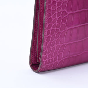 HERMES Hermes Long Wallet Bearn Soufflé ◻Q stamp, Rose Purple, Gold hardware, Rose Scheherazade, Excellent condition, Used, 4a004381