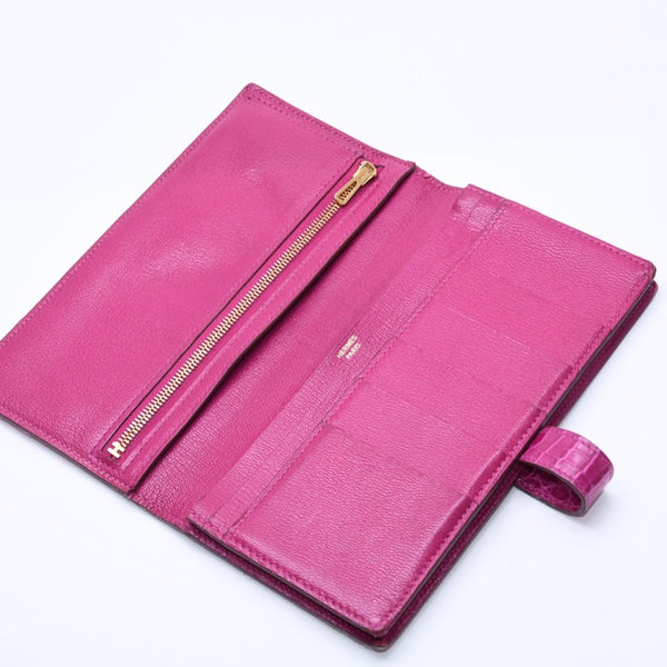 HERMES Hermes Long Wallet Bearn Soufflé ◻Q stamp, Rose Purple, Gold hardware, Rose Scheherazade, Excellent condition, Used, 4a004381