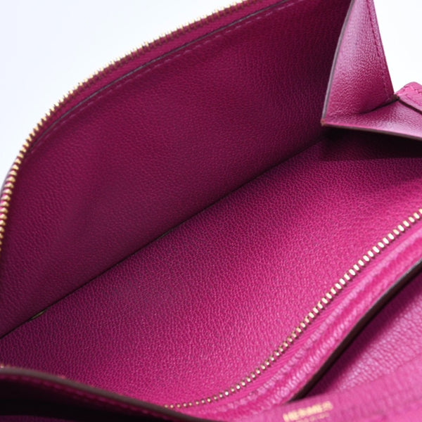 HERMES Hermes Long Wallet Bearn Soufflé ◻Q stamp, Rose Purple, Gold hardware, Rose Scheherazade, Excellent condition, Used, 4a004381