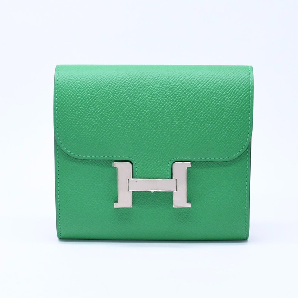 Like new condition HERMES bi-fold wallet, silver hardware, Veau Epsom leather, green. ◻R stamp, used, 4a004395