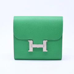 Like new condition HERMES bi-fold wallet, silver hardware, Veau Epsom leather, green. ◻R stamp, used, 4a004395