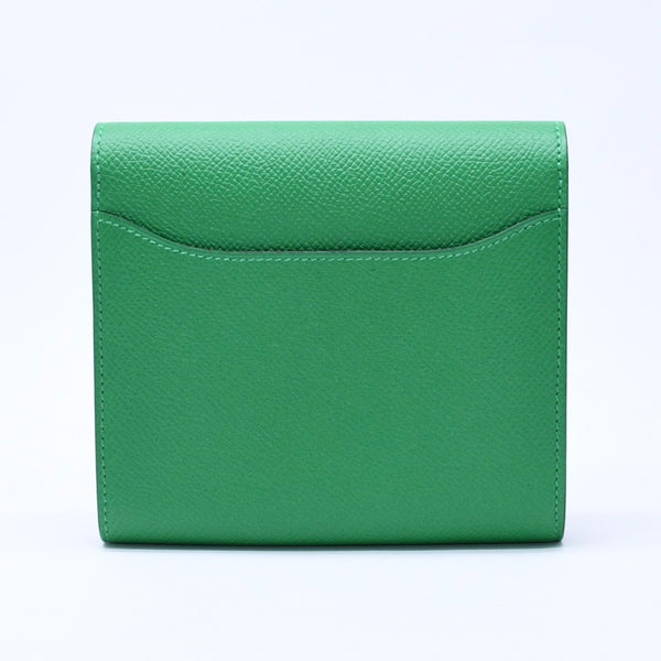 Like new condition HERMES bi-fold wallet, silver hardware, Veau Epsom leather, green. ◻R stamp, used, 4a004395
