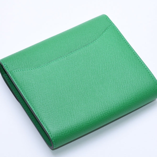 Like new condition HERMES bi-fold wallet, silver hardware, Veau Epsom leather, green. ◻R stamp, used, 4a004395