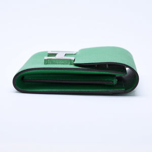 Like new condition HERMES bi-fold wallet, silver hardware, Veau Epsom leather, green. ◻R stamp, used, 4a004395
