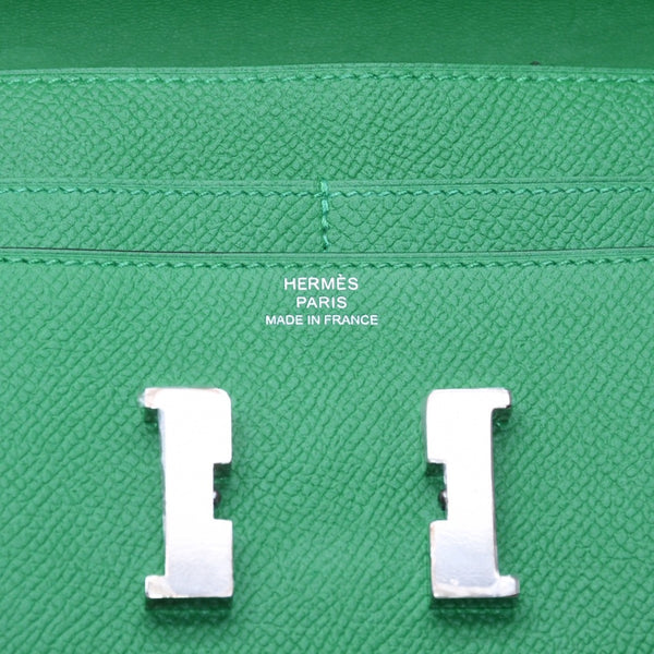 Like new condition HERMES bi-fold wallet, silver hardware, Veau Epsom leather, green. ◻R stamp, used, 4a004395