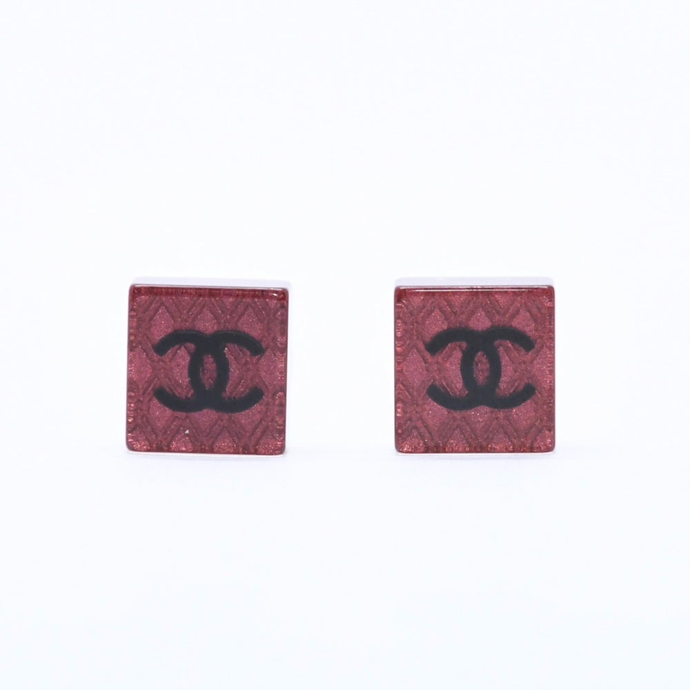 CHANEL シャネル ココマーク スクエアピアス 重量約2.92g 15S刻印 樹脂系 メタル クリア レッド 両耳用 美品 中古 67058