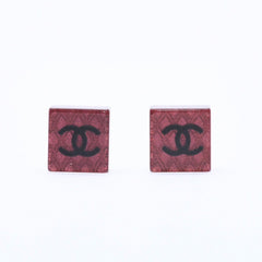 CHANEL Coco Mark Square Earrings Weight Approx. 2.92g 15S Engraved Resin Metal Clear Red For Both Ears Good Condition Used 67058