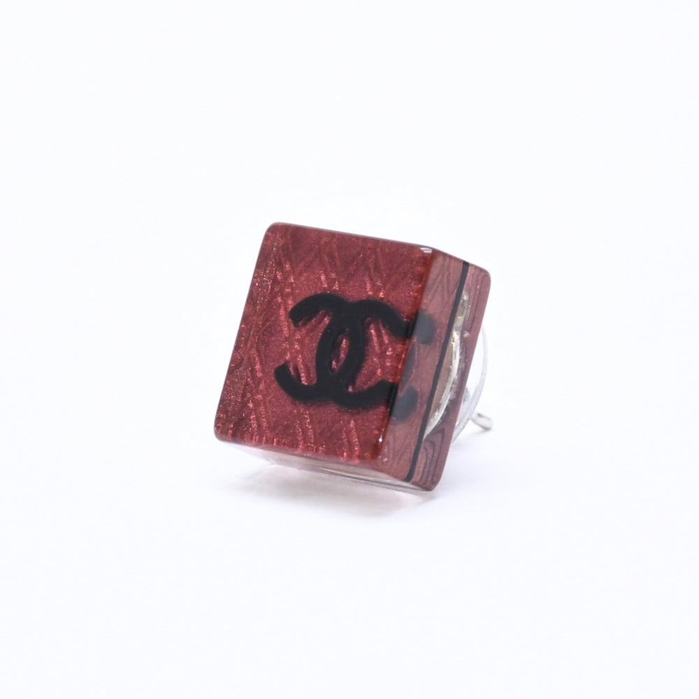 CHANEL シャネル ココマーク スクエアピアス 重量約2.92g 15S刻印 樹脂系 メタル クリア レッド 両耳用 美品 中古 67058