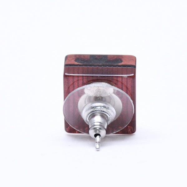 CHANEL Coco Mark Square Earrings Weight Approx. 2.92g 15S Engraved Resin Metal Clear Red For Both Ears Good Condition Used 67058