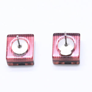 CHANEL Coco Mark Square Earrings Weight Approx. 2.92g 15S Engraved Resin Metal Clear Red For Both Ears Good Condition Used 67058