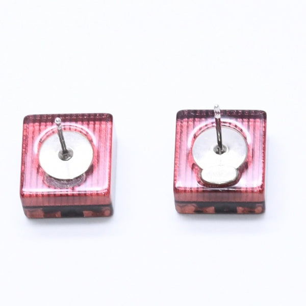 CHANEL Coco Mark Square Earrings Weight Approx. 2.92g 15S Engraved Resin Metal Clear Red For Both Ears Good Condition Used 67058