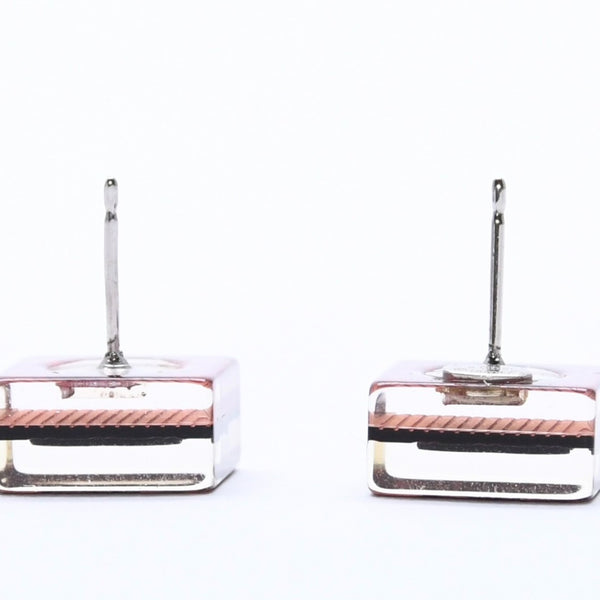 CHANEL Coco Mark Square Earrings Weight Approx. 2.92g 15S Engraved Resin Metal Clear Red For Both Ears Good Condition Used 67058