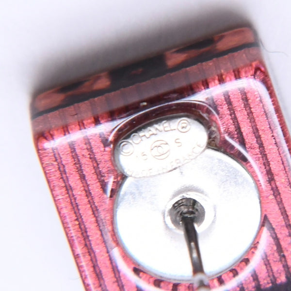 CHANEL Coco Mark Square Earrings Weight Approx. 2.92g 15S Engraved Resin Metal Clear Red For Both Ears Good Condition Used 67058